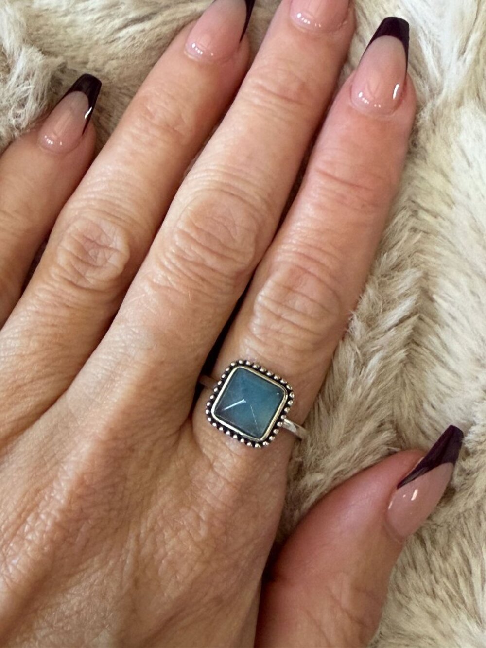 Natural Aquamarine Ring | Sterling Silver 925 | Size 6.5 Adjustable | New